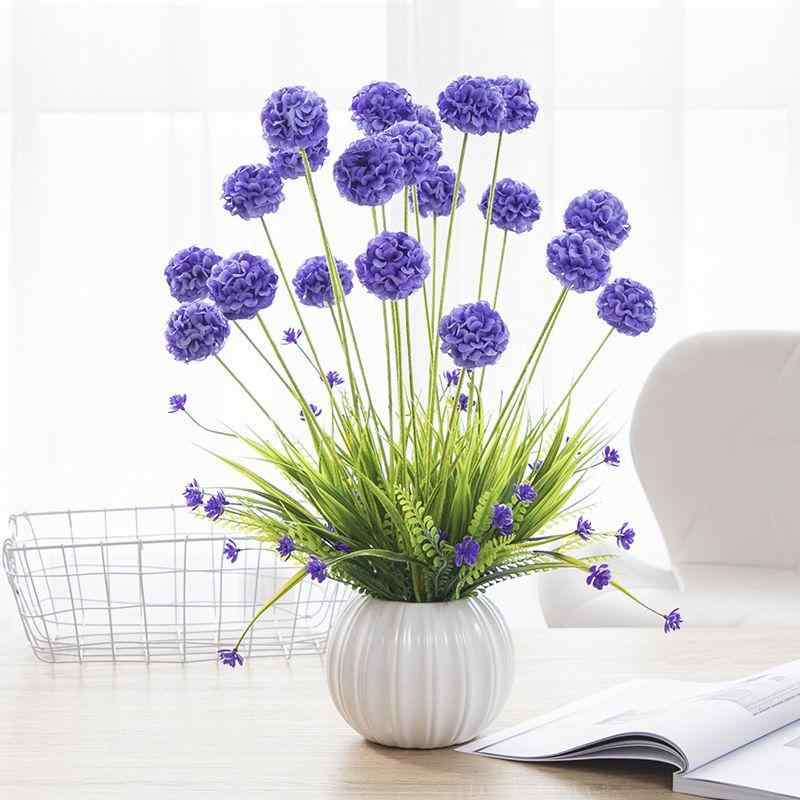 花瓶付き 造花 卓上 飾り インテリア アートフラワー 絹花 寝室 リビング ダイニング ベッドサイド 深紫 富貴球 黄色 胡蝶蘭 ピンク系