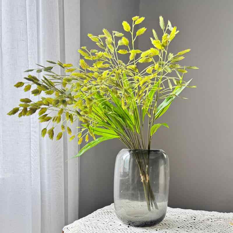 造花 6頭 手札 小盼草 軟膠 仿真花 結婚式 ホームデコレーション 撮影道具 緑