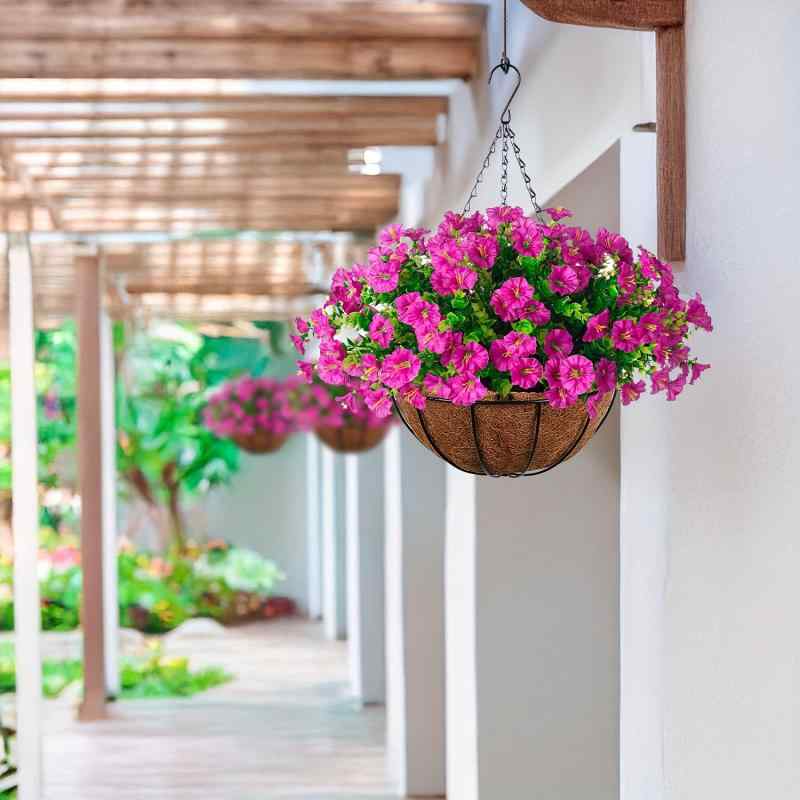 花 籠 ココナッツ ヤシ 繊維 造花 朝顔 ラッパ花 壁掛け ハンギング バスケット ガーデン 装飾 パープ..