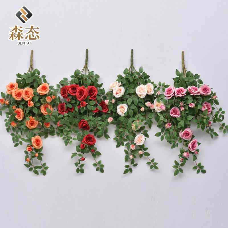 造花 ローズ 壁掛け インテリア 吊り下げ 薔薇 フェイクフラワー つる 蔓 バラ 花 壁飾り ウェディング..