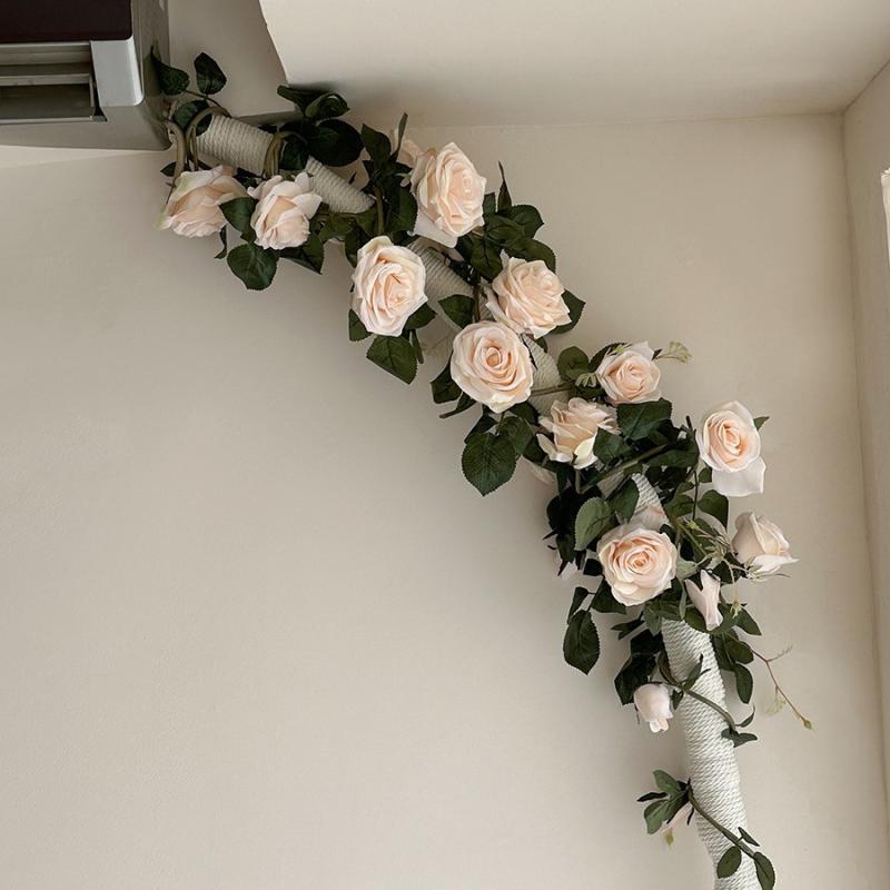 造花 藤 暖房パイプ エアコン対策パイプ 配線 室内装飾 シャンパン ホワイト ピンク レッド(x2)