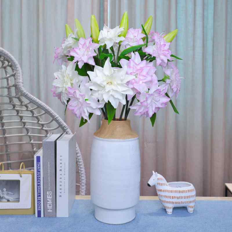 造花 70cm 百合 手触り 保湿 モランディ 白 ピンク系 インテリア アートフラワー フェイクフラワー