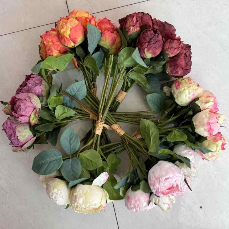 造花 バラ ローズ ブーケ 薔薇 フラワー アートフラワー 焦げ付き加工 シャンパンピンク(x2)