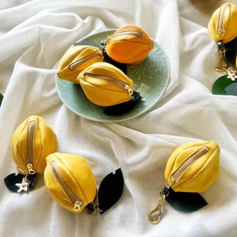 財布 レディース キッズ レモン柄 ミニ財布 コインケース かわいい PUレザー 黄色 小銭入れ イヤホンケ..