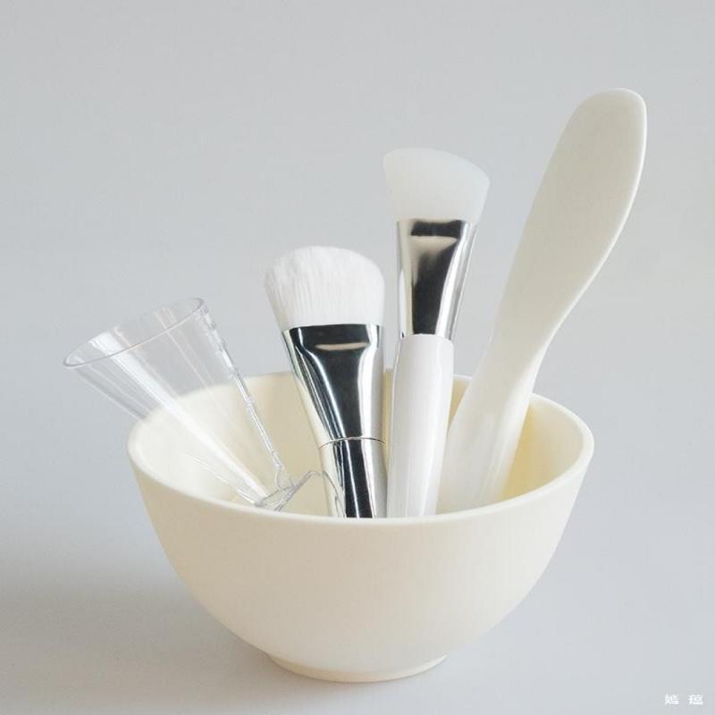 フェイスパック道具 シリコン製マスクボウル セット スパツール (碗 棒 スプーン ブラシ) ホワイト グリーン ピンク