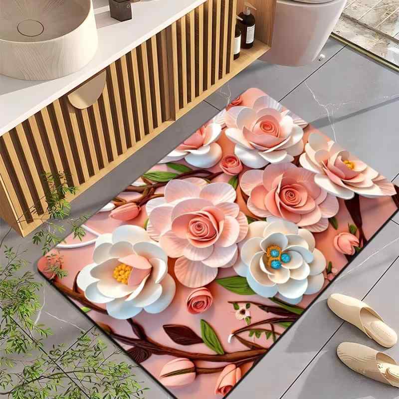 マット 浴室マット 吸水 速乾 ソフト珪藻土 バスマット 防滑 トイレマット ドアマット カーペット 玄関マット フロアマット 洗える 花柄