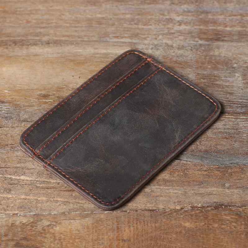 カードケース メンズ レディース 薄型 ミニ財布 革 牛革 スキミング防止 レトロ ヴィンテージ風 ブラウン ダークブラウン(x3)