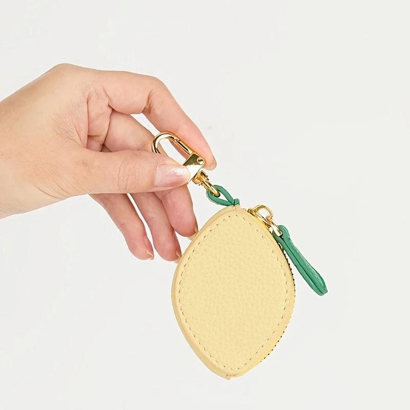 コインケース レディース メンズ フルーツ柄 レモン PUレザー ミニ財布 黄色 キーホルダー付き 多機能 ..