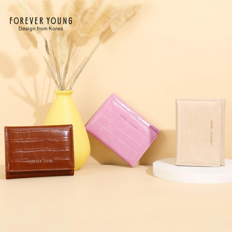 財布 レディース ミニ財布 三つ折り財布 ウォレット ストーン柄 無地 ポリエステル製 アー色 茶色 黒 緑 青 ピンク(x2)