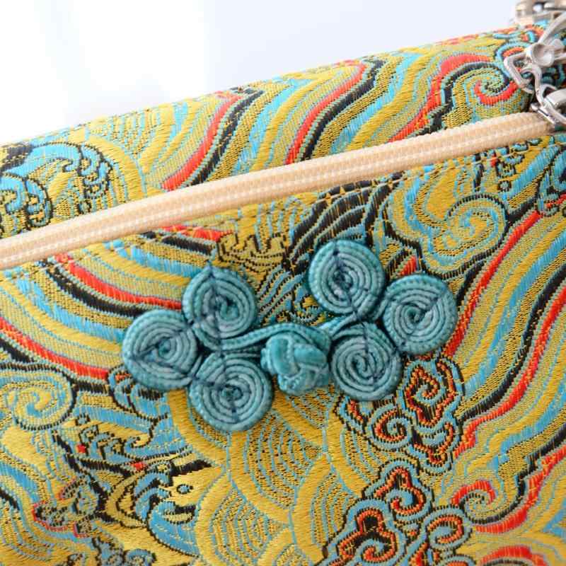 財布 レディース 絹 ウォレット コインケース カードケース 中国風 チャイナ レトロ がま口 幾何学模様..