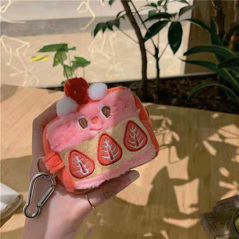 イヤホンケース レディース ストロベリー いちご 苺柄 AirPods 零銭入れ ミニポーチ かわいい ふわふわ もこもこ 刺繍 ストリートスタイル