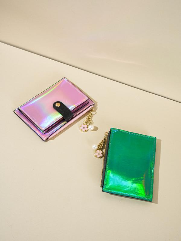 カードケース レディース 極薄 パテントレザー 光沢 韓国 多機能 コインケース カード入れ ピンク系 パ..