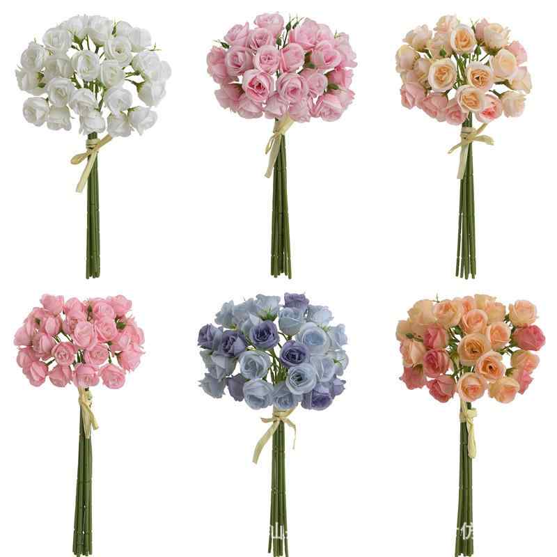 花束 小さめバラ 造花 アートフラワー ブーケ 写真撮影 イベント ウェディング デコレーション 白 オレンジ ブルー ピンク系 シャンパンカラー