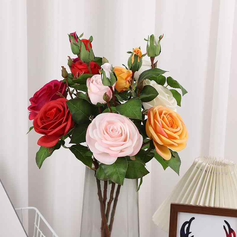 造花 3頭 ローズ バラ フラワー 保湿 手触り リアル 婚約 結婚式 ウエディング ブーケ パーティー イベント 写真撮影 前撮り インテリア ディスプレイ デコレーション