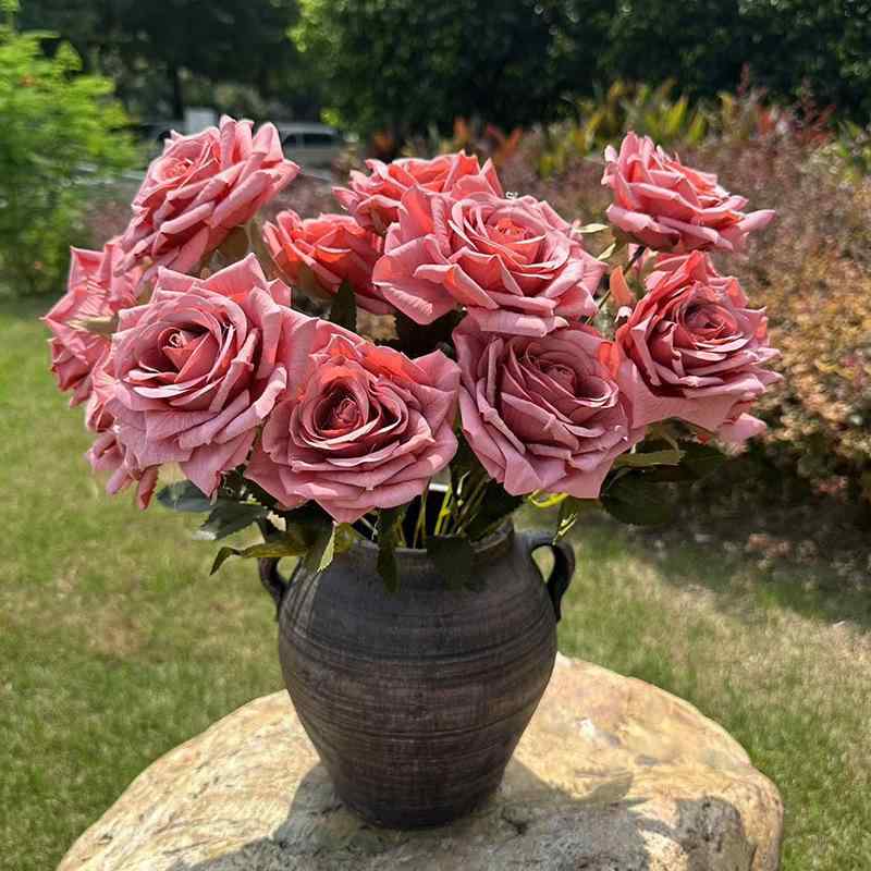 造花 7頭蔓塔 ローズ 薔薇 ブーケ 絹花 撮影道具 ウェディング 結婚式 パーティー イベント リビング ..