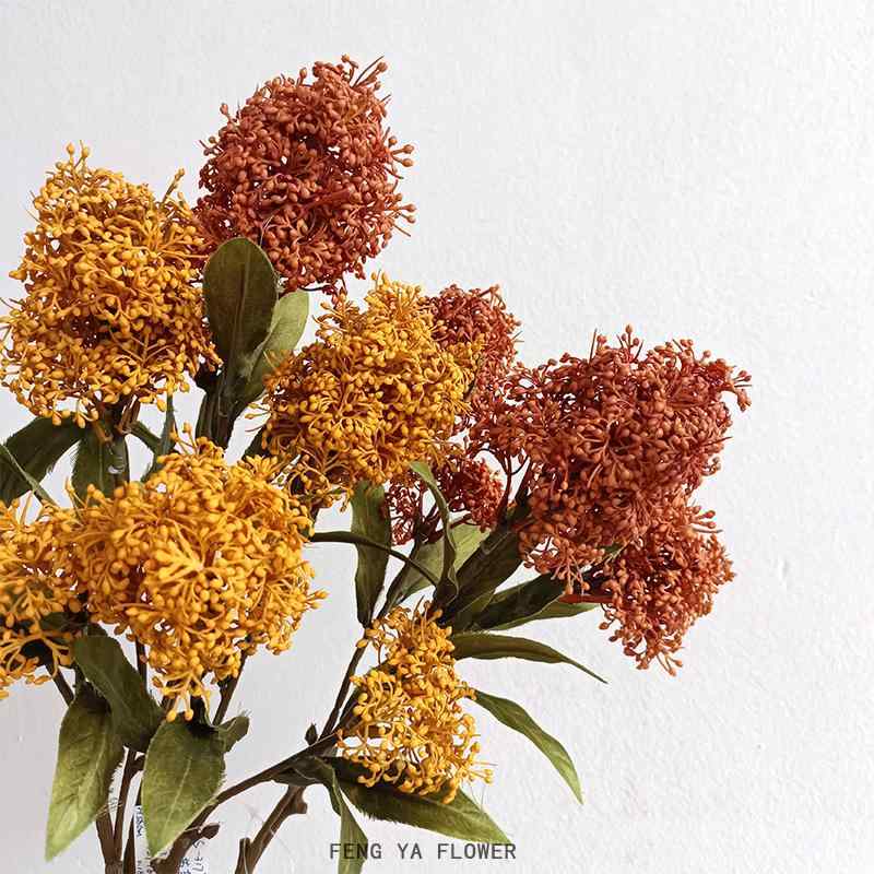 造花 3本 ブーケ ユーカリの実 フェイクグリーン ウェディング デコレーション インテリア 雑貨 リビング 寝室 玄関 ダイニング 米白 緑 黄色 ピンク系 オレンジ
