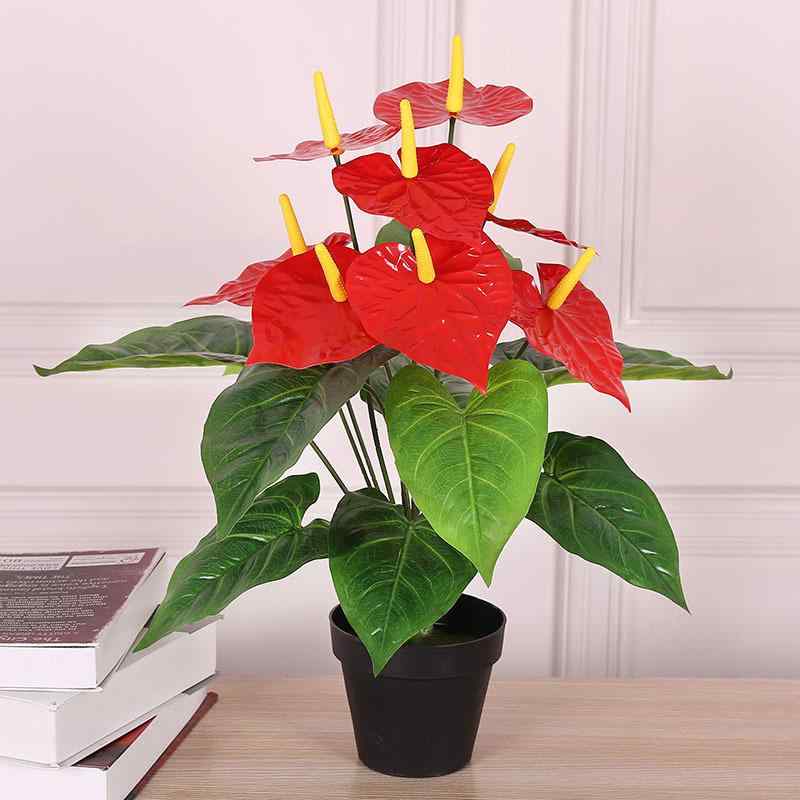 造花 盆栽 卓上装飾 室内 緑 人工観葉植物 フェイクグリーン プラスチック製 レッド系