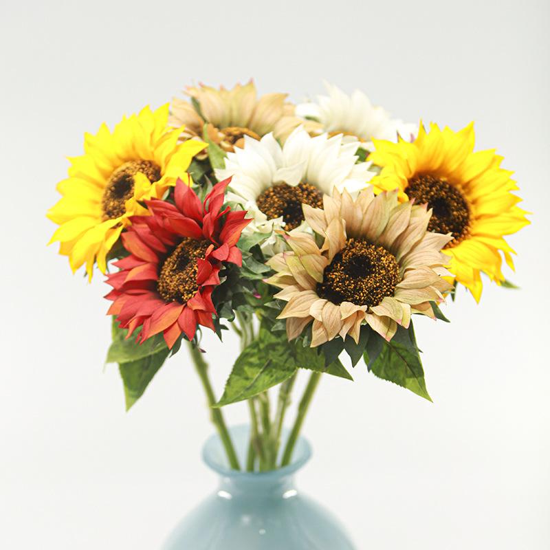 ひまわり インテリア 雑貨 手触り 保湿 フラワー 大枝 リアルタッチ 模造花 リビング 寝室 ウェディング パーティー ディスプレイ 黄色 オレンジ ブラウン(x2)