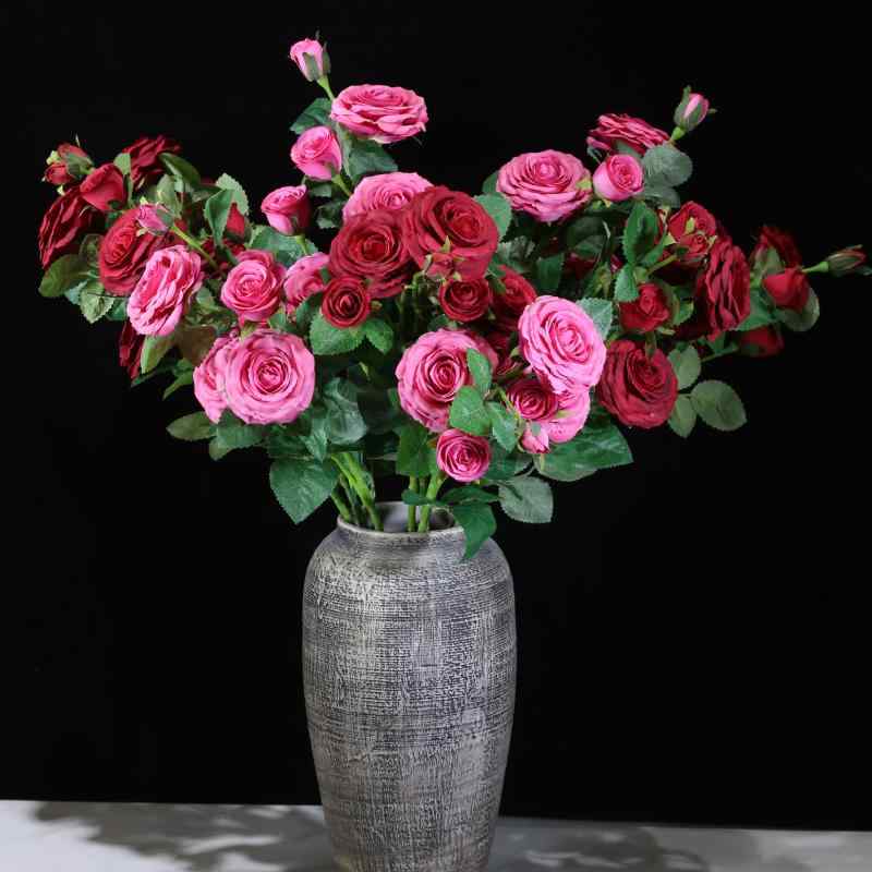 バラ 月季 薔薇 造花 インテリア ホテル 結婚式 ブーケ 写真撮影 撮影道具 ホワイト ブルー ピンク系 レッド グリーン イエロー(x2)