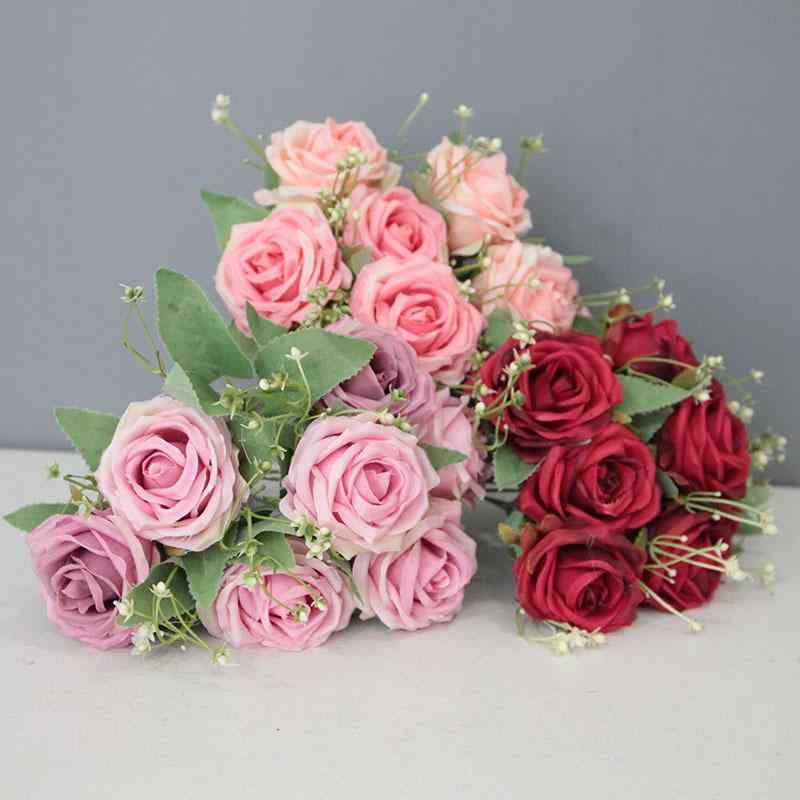 花束 9本 皇妃ローズ ブーケ バラ 薔薇 フラワー アートフラワー ピンク系 レッド シャンパン ホワイト パープル 秋色 結婚式 ウェディング パーティー イベント 写真撮影 インテリア(x2)