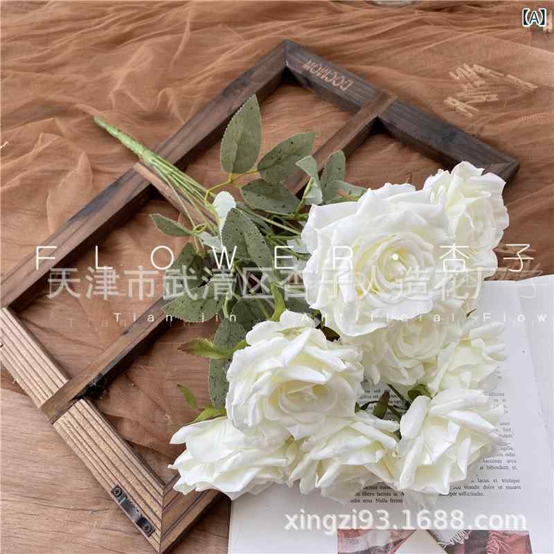 造花 9頭ローズ 秋色ブーケ 結婚式 ウェディング パーティー イベント 写真撮影 インテリア雑貨 シャンパンピンク(x2)