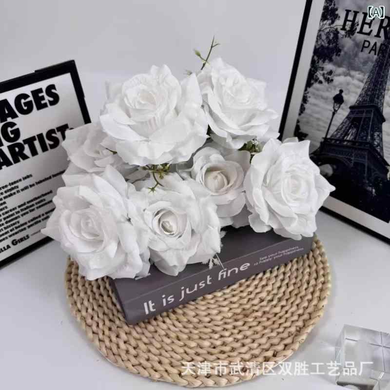 バラ 大輪 7本 人工 観葉植物 フェイクフラワー リビング 室内 飾り 宝藍 春玫红 大红 豆沙 ピンク 花..