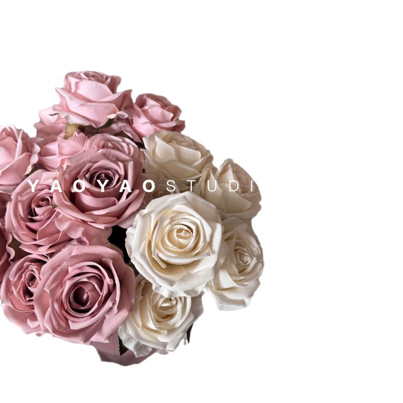 花束 7頭 カローラローズ 絹花 ホームデコレーション リビング ダイニングテーブル 装飾 造花 ウェディ..