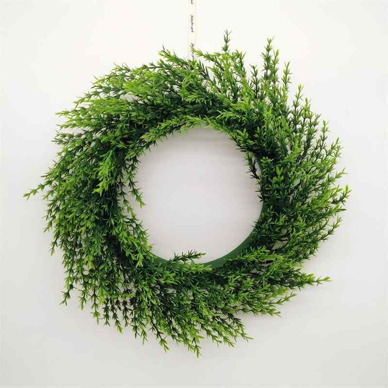 花輪 ドアリース 結婚式 飾り 黄楊葉 ミラン草 プラスチック製 松草 撮影道具 ホームデコレーション(x2)