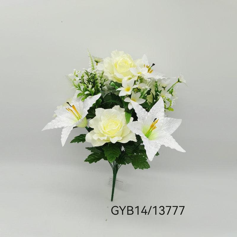 造花 14本 フラワー ベルベット 人工植物 オフィス装飾 薔薇 バラ 百合 ユリ などの花材 アレンジメント DIY(x10)