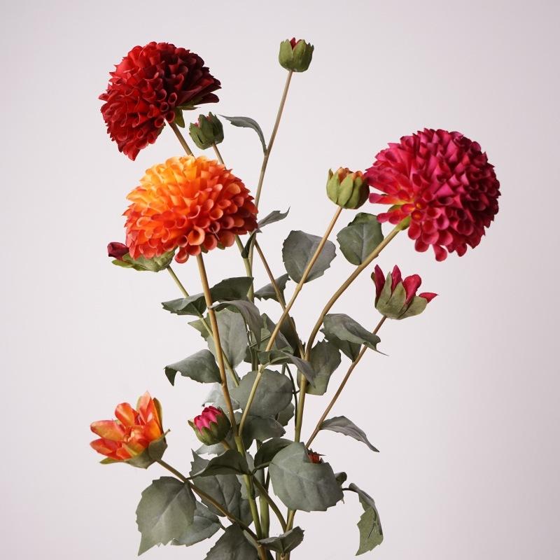 造花 東洋菊 4頭 模造花 ダリア インテリア 飾り 欧風 北欧風 レトロ 雑貨 オレンジ ピンク系 レッド 赤 桃色 シャンパンカラー