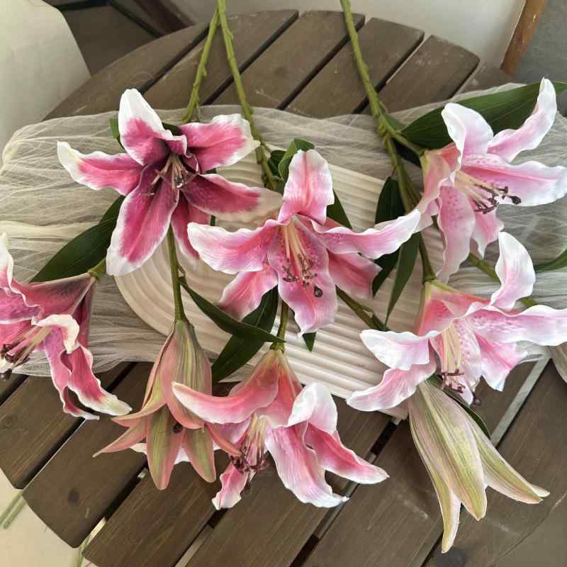 造花 百合 3Dプリント インテリア 飾り 結婚式 ウェディング テーブル装飾 リビング 寝室 白 ピンク系(x5)