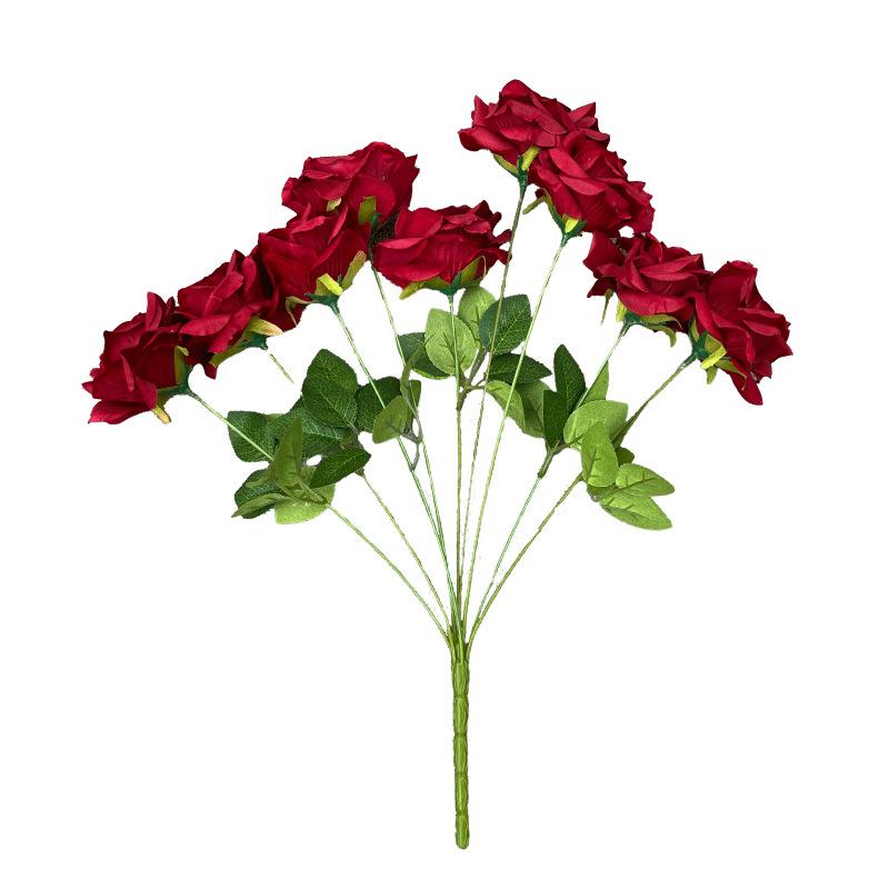 造花 9頭 玫瑰 ローズ 花束 ウェディング 結婚式 装飾 撮影 写真用小物 小道具 宝藍色 大红色 豆ピンク..