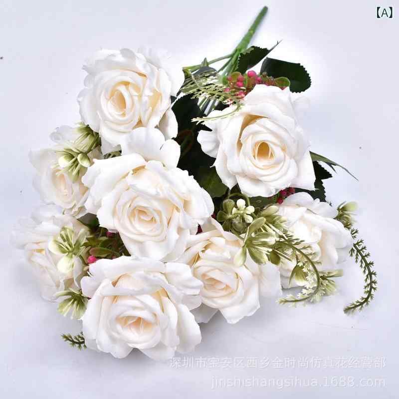 造花 バラ 9頭 夢幻ローズ ウェディング インテリア デコレーション 撮影道具 ホワイト ピンク レッド シャンパン コーヒー 桃色