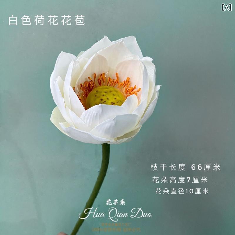 5個セット造花 蓮の花 蓮の葉 シングル 新 китайски стил PU 蓮の飾り 禅のフロア 植物 仏前 供花 ホワイト ピンク グリーン・素材: 軟質PVC・種類: -・用途: 屋外.写真撮影の小道具.室内装飾・色: 全開蓮花 白...