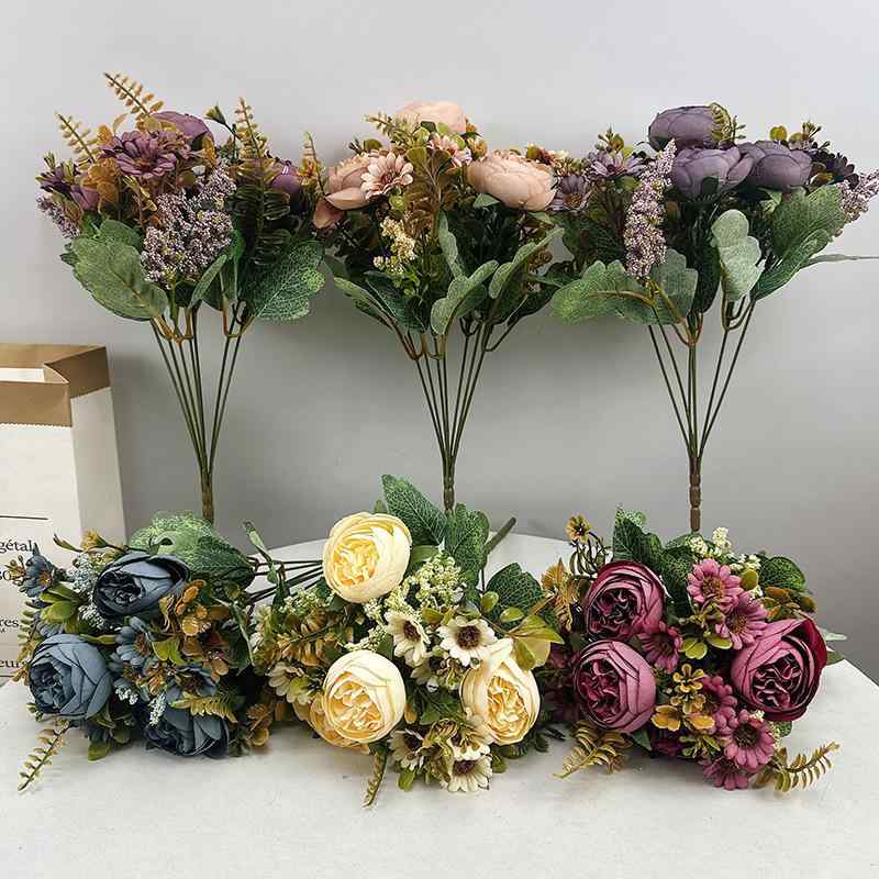 造花 7本 珠光 大茶苞 ブーケ フェイクフラワー アートフラワー 撮影道具 インテリア 飾り 雑貨(x10)