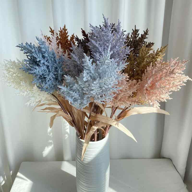 造花 2頭 芦葦棒 撮影道具 結婚式 ウェディング 飾り付け ホームデコレーション 焦糖色 酒红色 奶白 奶茶色 浅ピンク 浅咖色 浅藍色 浅紫色 深ピンク 深咖色 深藍色 深紫色(x500)