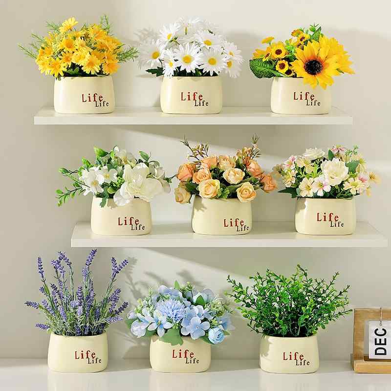 造花 観葉植物 インテリア 陶器鉢植え ユーカリ デージー ヒマワリ アジサイ 多肉植物 モンステラ スタ..