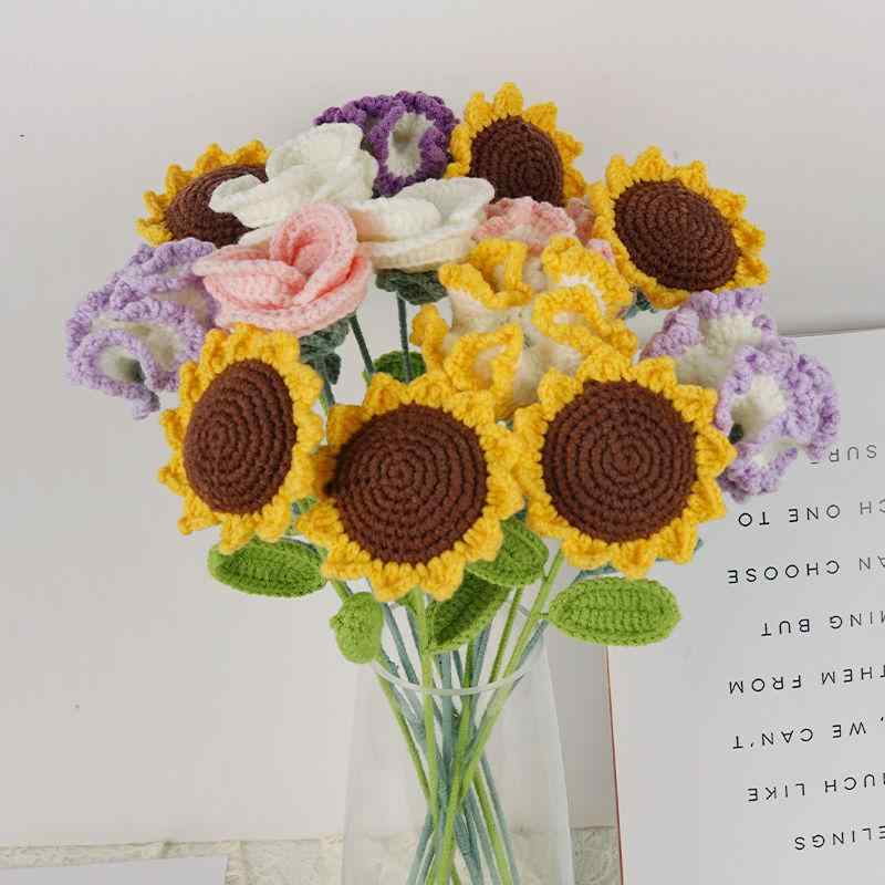 花束 レディース 手編み 向日葵 ひまわり 造花 インテリア ギフト 母の日 敬老の日 誕生日 結婚祝い 記念日 プレゼント