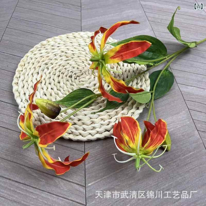 造花 ガーランド 百合 リリー 3本 橙赤 赤 水色 ピンク 白 黄色 ブーケ アレンジメント 撮影用小物 インテリア(x2)