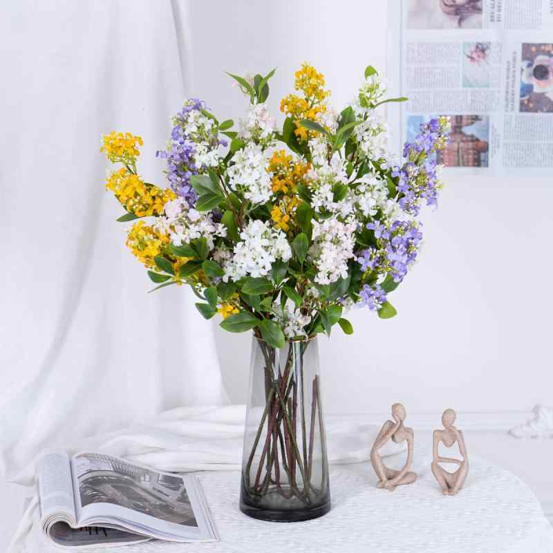 造花 桂花 枝 インテリア 雑貨 撮影用小物 結婚式 ディスプレイ 黄色 ピンク系 紫色 白(x2)