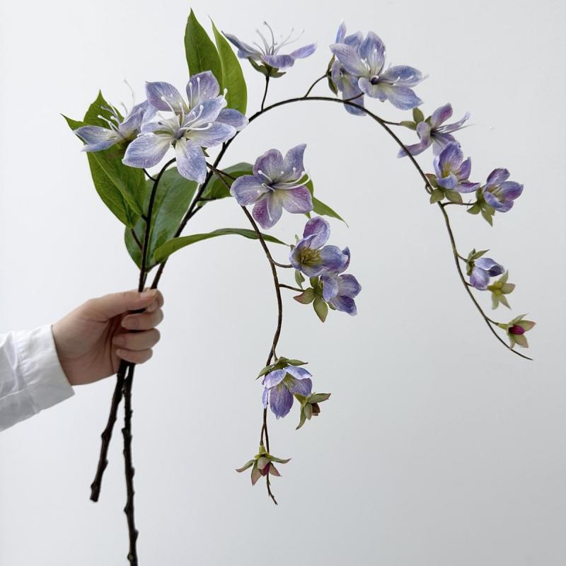 造花 茉莉 絹花 海棠 インテリア ディスプレイ ホワイト ピンク ブルー パープル 3Dプリント(x3)