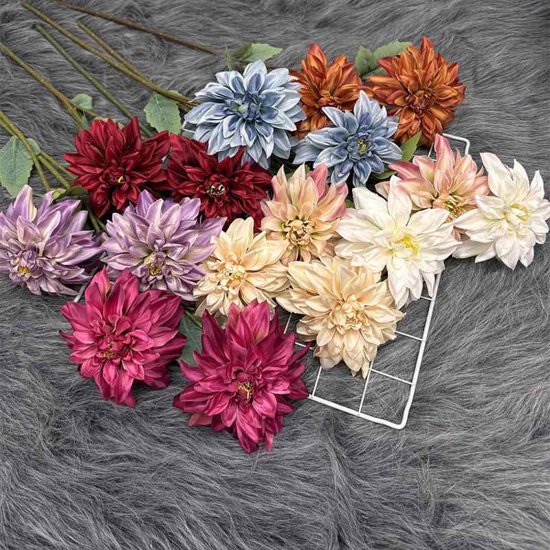 造花 ダリア 2頭 シャンパン 暗紅色 ローズレッド ブルー オレンジ 秋色 ピンク パープル 結婚式 ウェ..