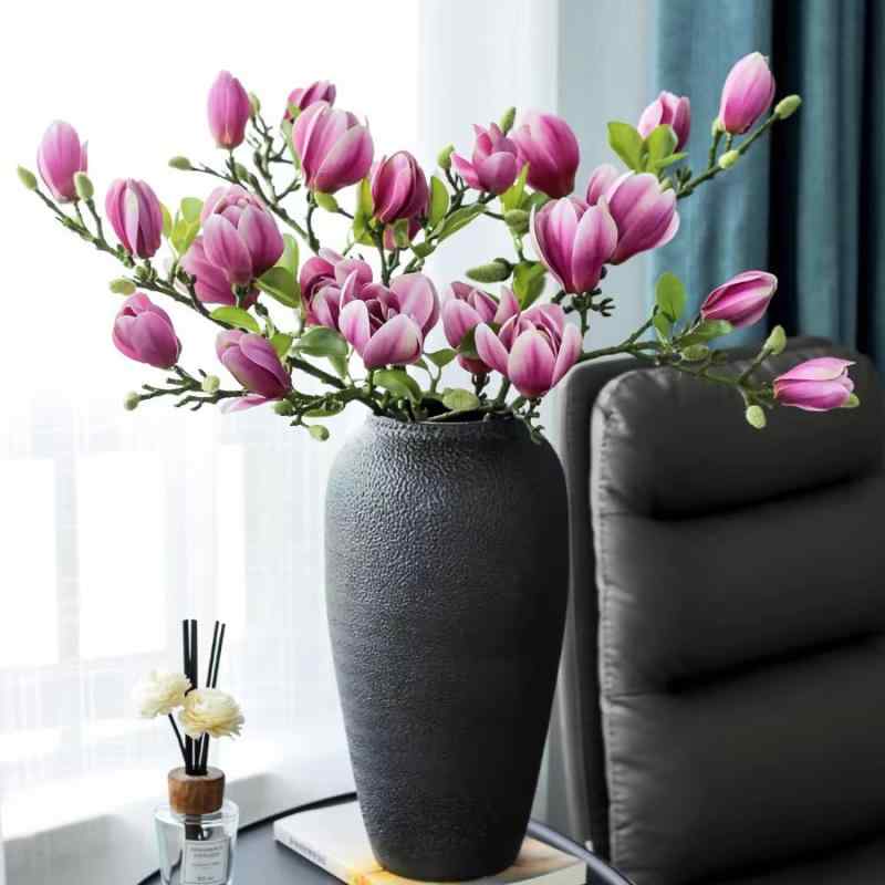 造花 玉蘭花 飾り 玄関 リビング ダイニング テーブル インテリア 雑貨 プラスチック製 白 薄紫色 紫色..