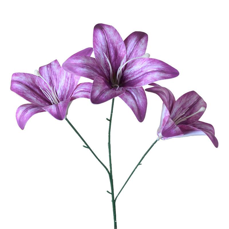 造花 3頭 百合 3Dプリント 結婚式 礼堂 装飾 花壁 写真撮影道具 白 ピンク系 赤 黄色 オレンジ グリーン(x2)