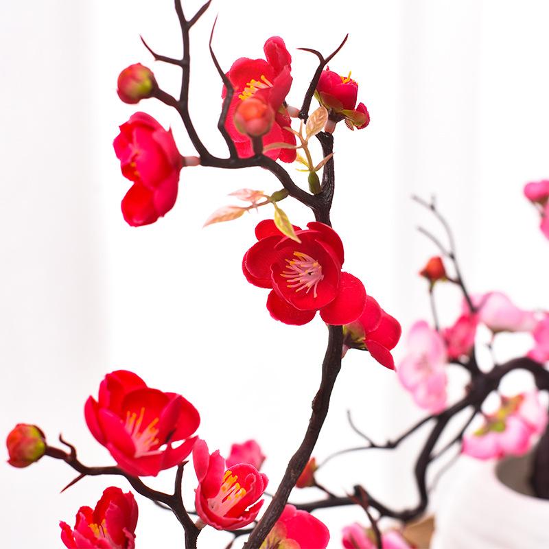 梅 盆栽 インテリア フェイクフラワー 枯れにくい花 リビング 玄関 寝室 卓上 飾り レッド ピンク系 ホ..