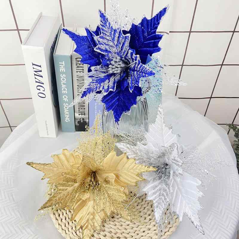 クリスマス 造花 ベルベット調 クリスマスツリー パーティー イベント ディスプレイ デコレーション 飾り オーナメント ブルー ホワイト イエロー