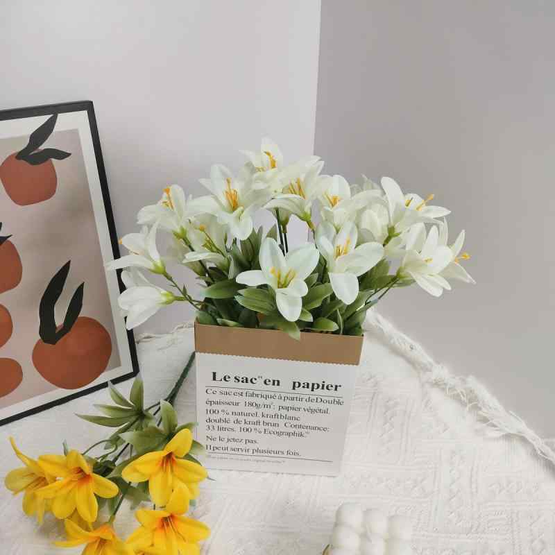 百合 造花 ブーケ インテリア 撮影小物 ディスプレイ モネ風 ホワイト イエロー ピンク