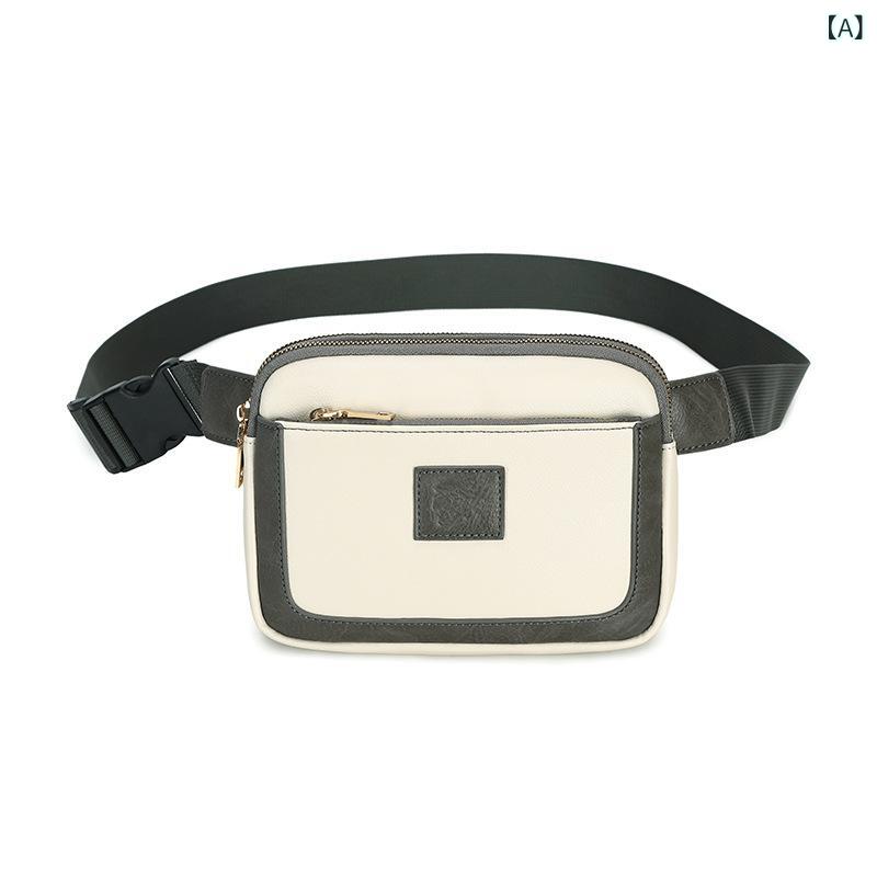 ウエストバッグ レディース 鞄 PUレザー 大容量 スマホポーチ グレー ブラック ブラウン 配色 ポリエス..