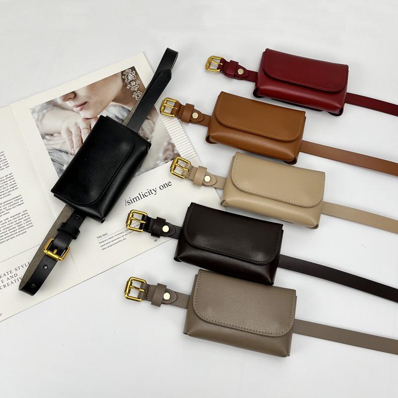 ウエストバッグ レディース 革 ミニ 韓国 シンプル 無地 ブラック コーヒー ワインレッド キャメル ベ..