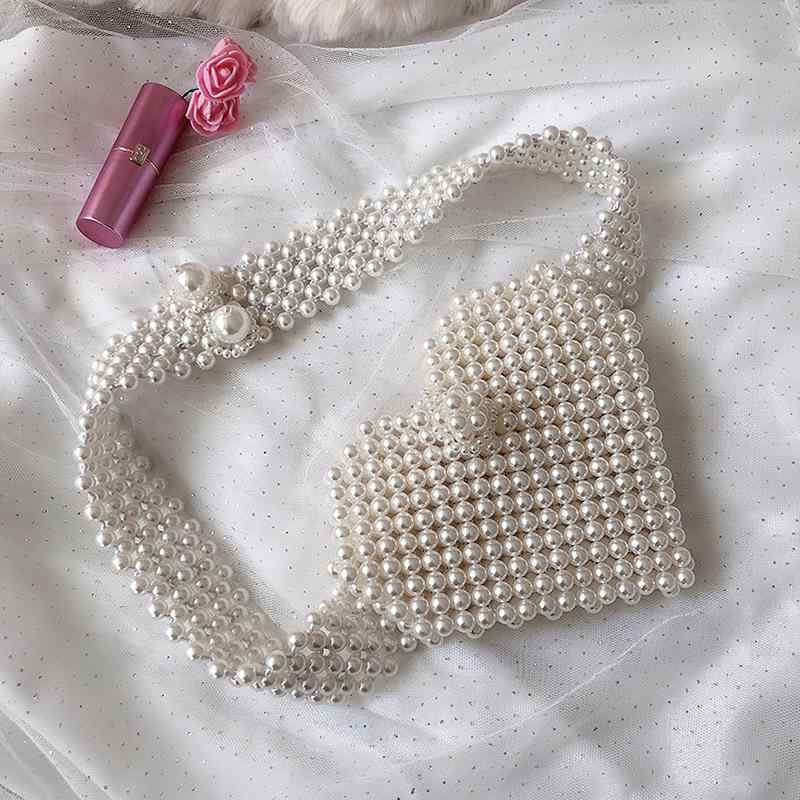 かごバッグ レディース ショルダーバッグ ハンドバッグ パール 編み込み ミニ ウエストポーチ 白(x3)